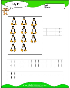 okul öncesi 1 sayısı çizgi çalışması